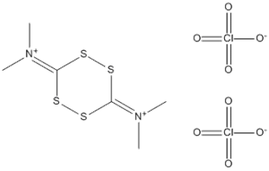 Molecular Structure of 105526-64-5 (Methanaminium, N,N'-1,2,4,5-tetrathiane-3,6-diylidenebis[N-methyl-,diperchlorate)